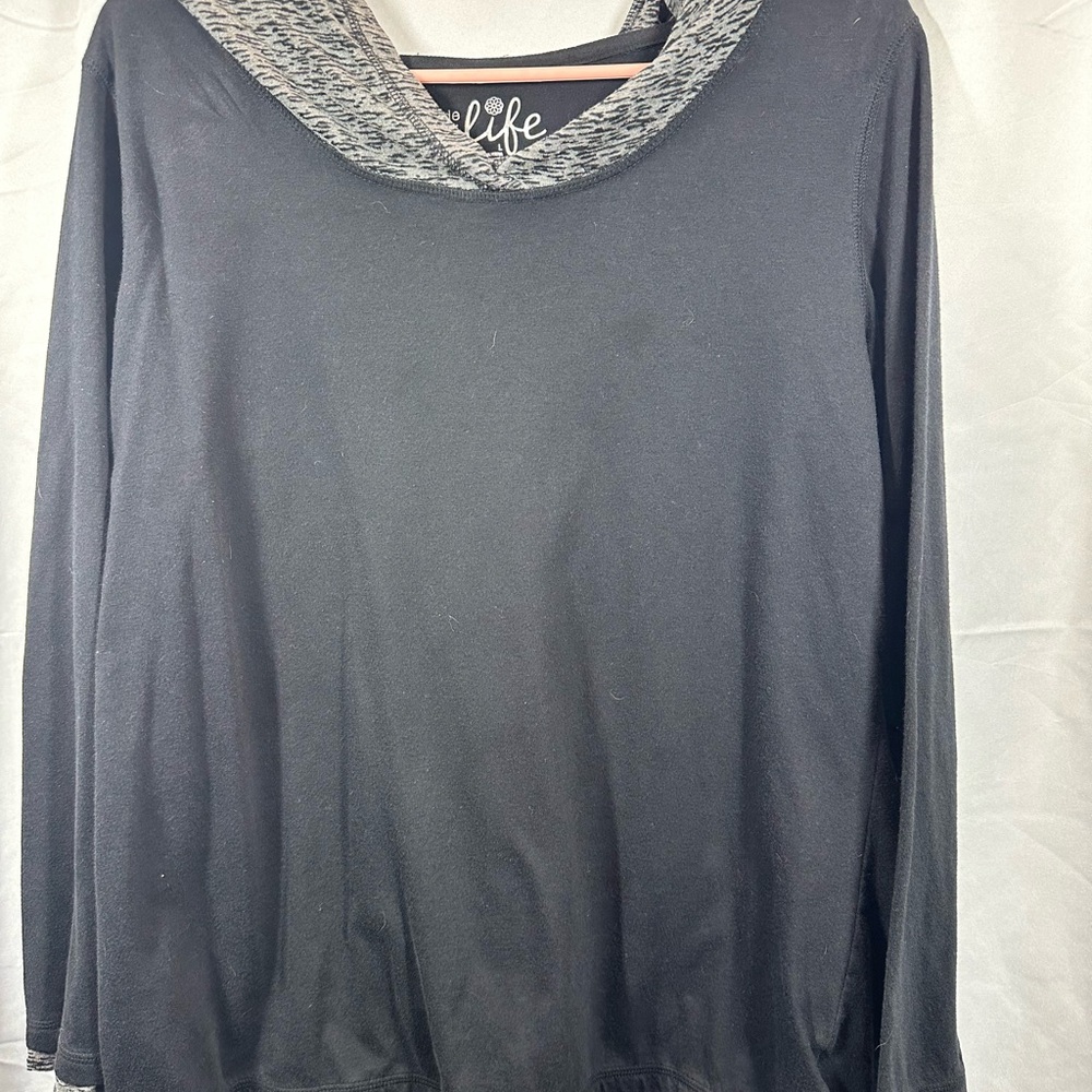 made for life Black Long Sleeve Top with Heathered Gray Hood Trim